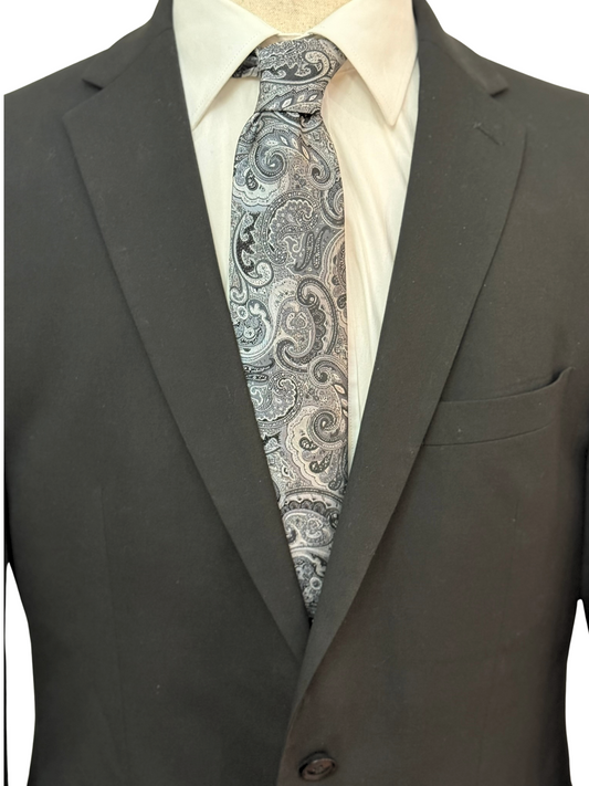 Black, Silver and Charcoal Paisley Necktie