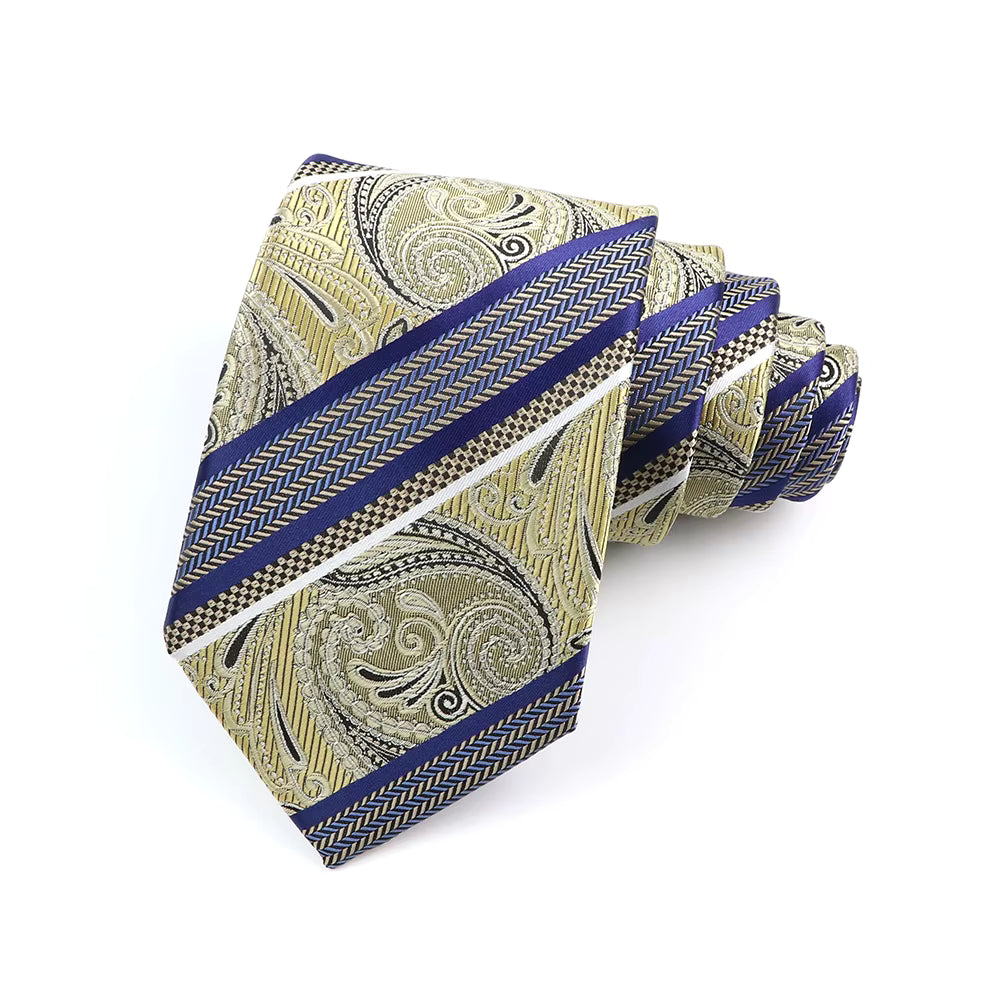 Blue, Silver, Cream Paisley & Blue-Cream Chevron Striped Necktie