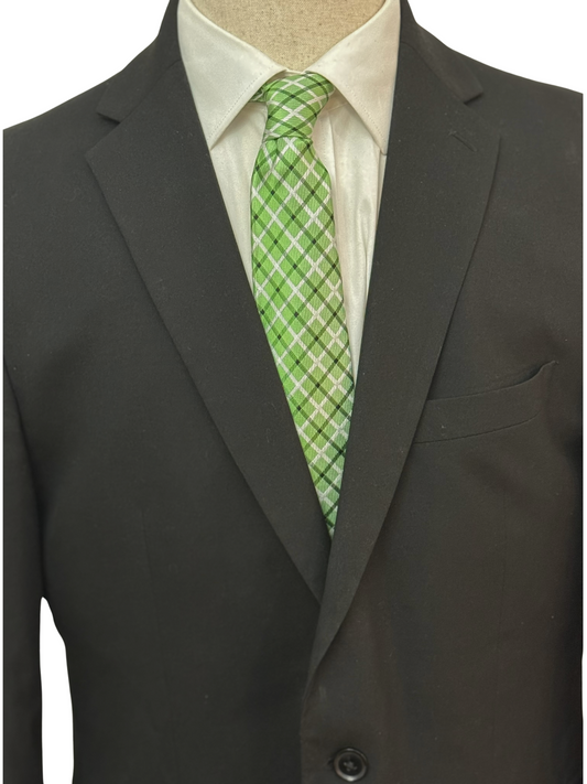 Light Green, White and Black Plaid Necktie