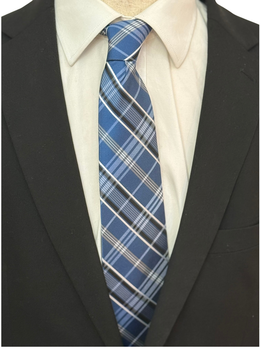 Black, White And Navy Checkered Plaid Necktie