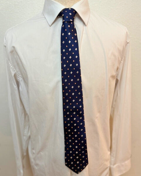 White, Yellow Floral on Navy Necktie