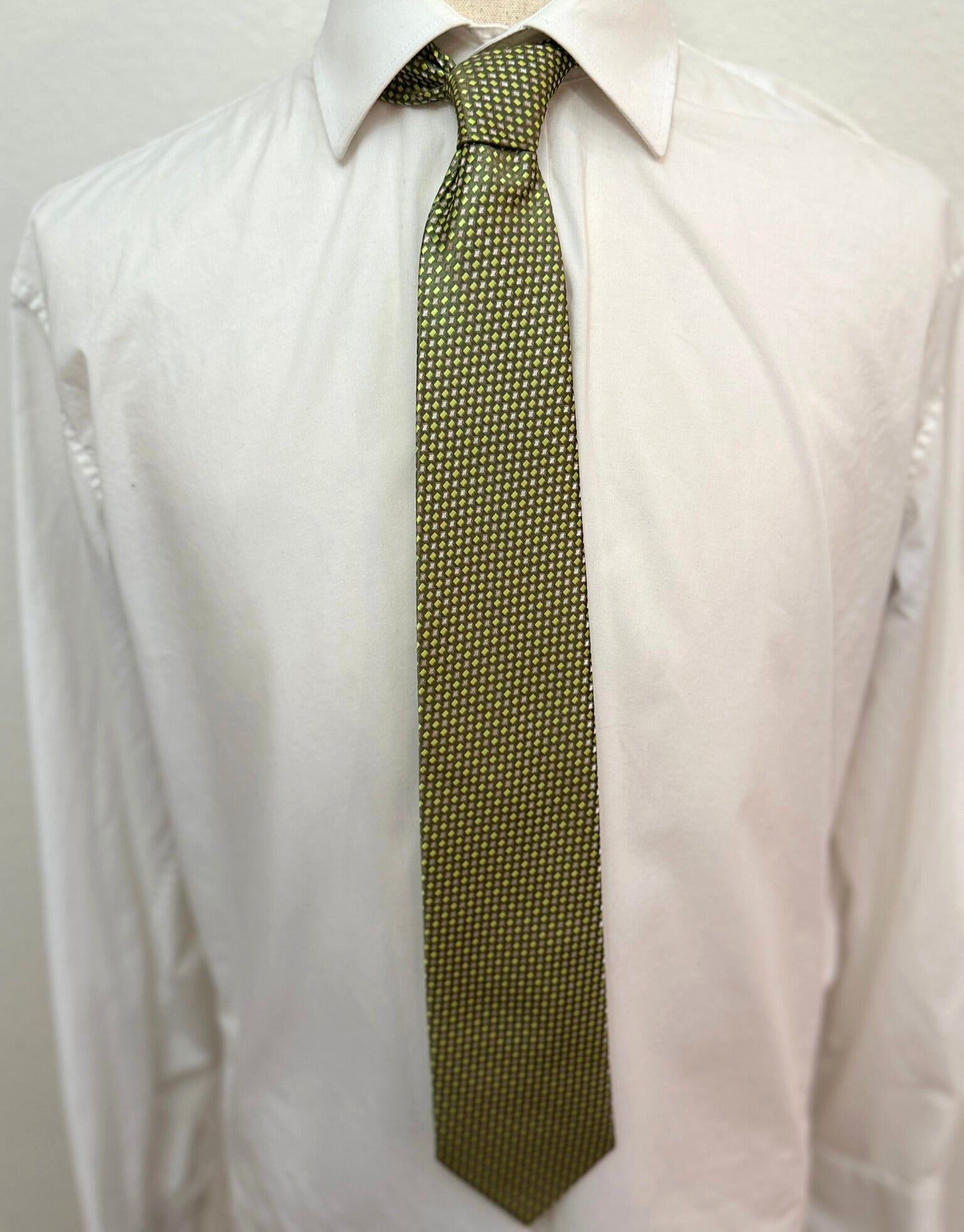 Olive, Green and Grey Geometric Necktie