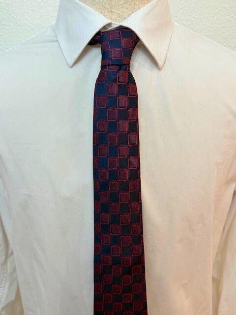 Red Cubes on Navy Geometric Necktie