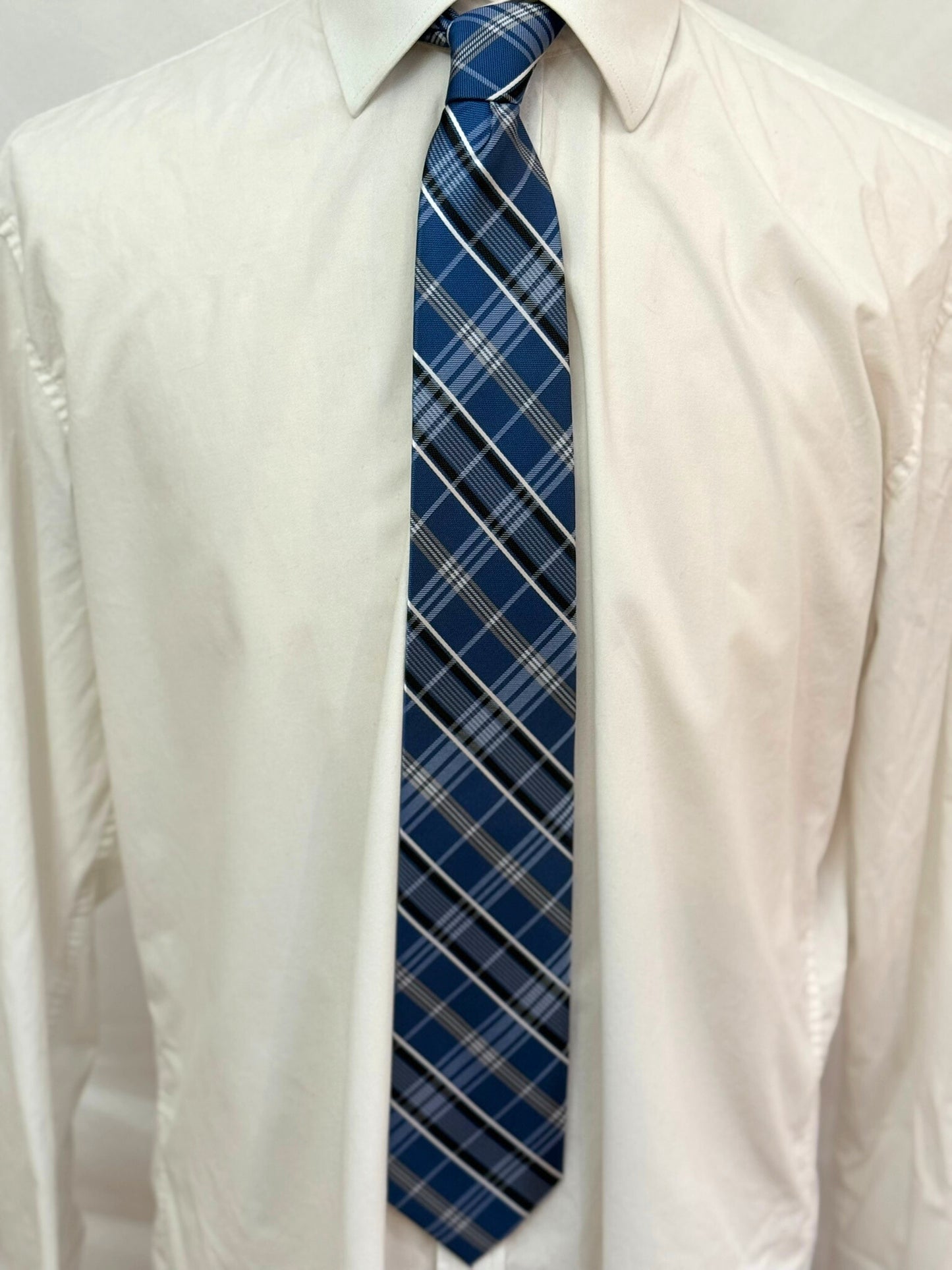Black, White And Navy Checkered Plaid Necktie