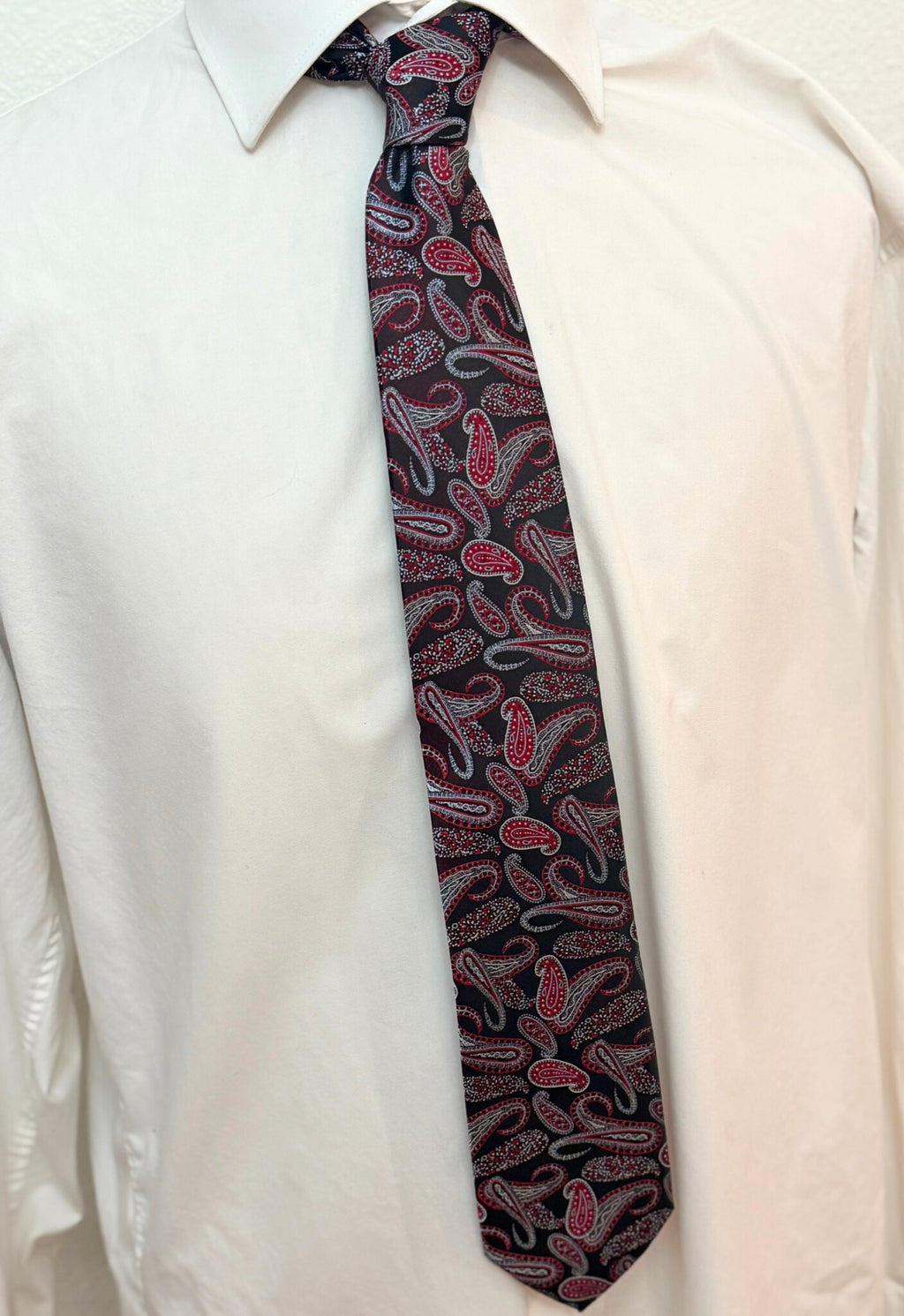 Red and Silver, on Red Paisley Necktie
