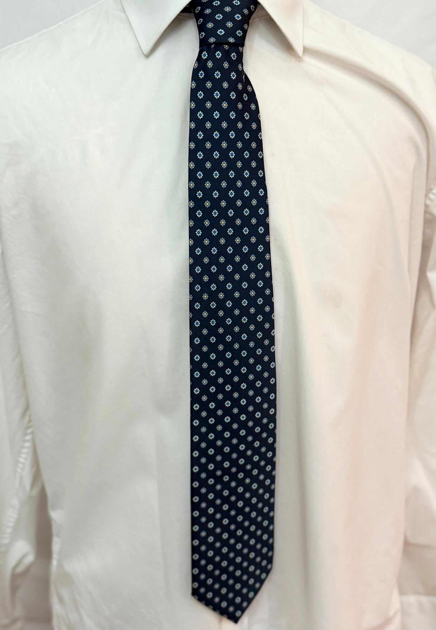 Sky, Royal Blue On Navy with Flowers Necktie
