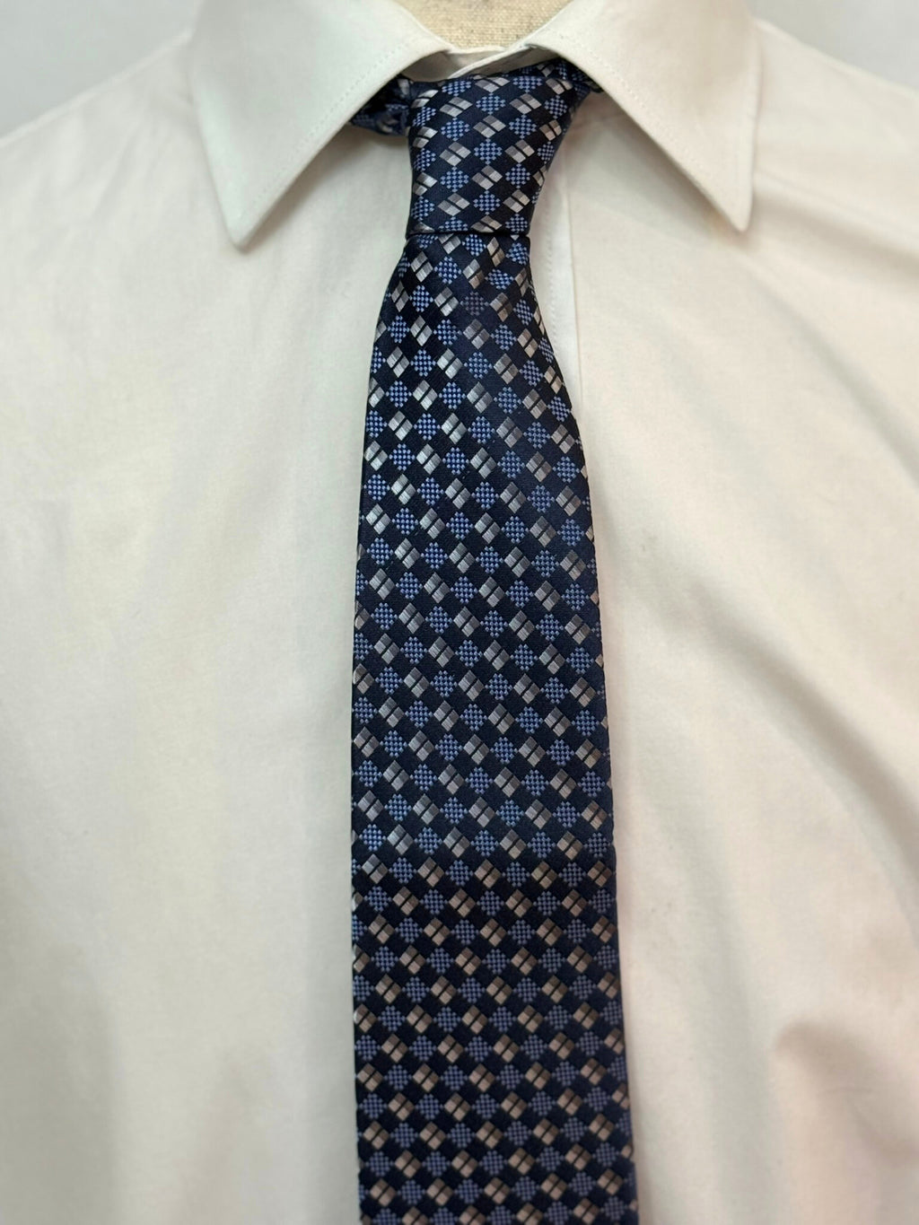 Navy, Black and Silver Geometric Necktie