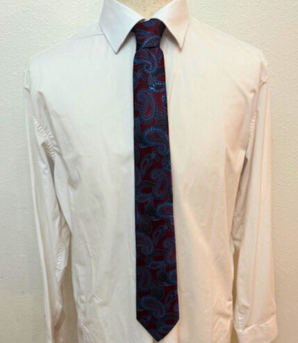 Baby Blue and Burgundy Paisley on Burgundy Necktie