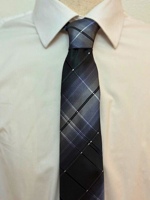 Silver, Grey and Black Plaid Necktie