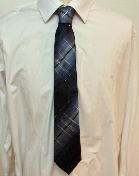 Silver, Grey and Black Plaid Necktie