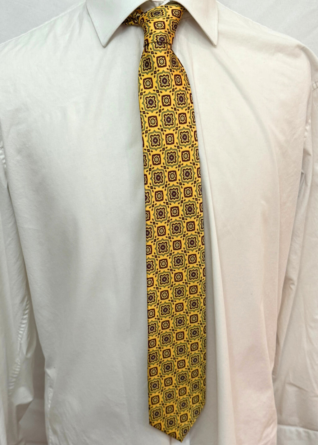 Burgundy, Grey on Yellow Geometric Necktie
