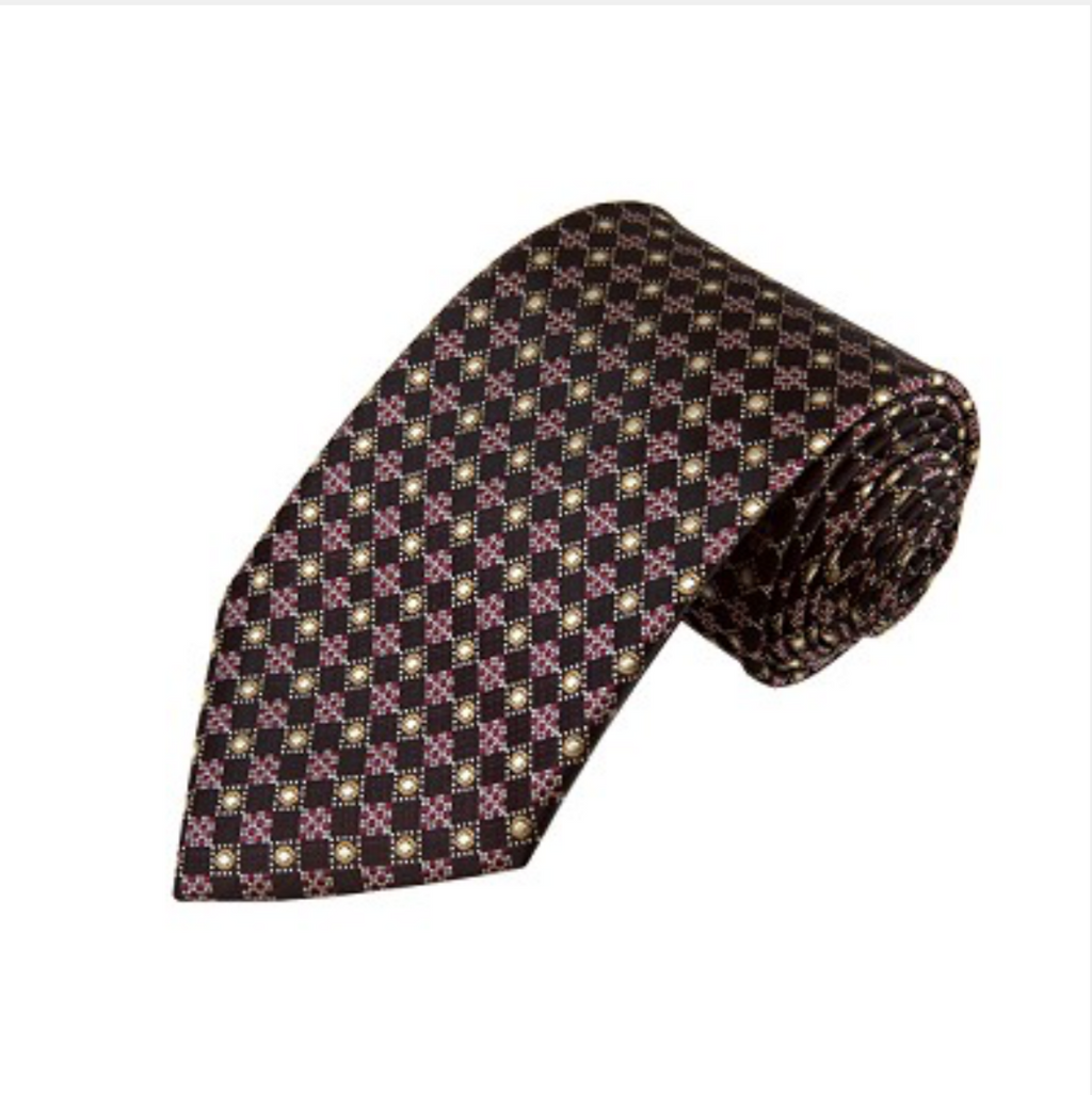Burgundy and Copper Small Dotted Cross Check Necktie