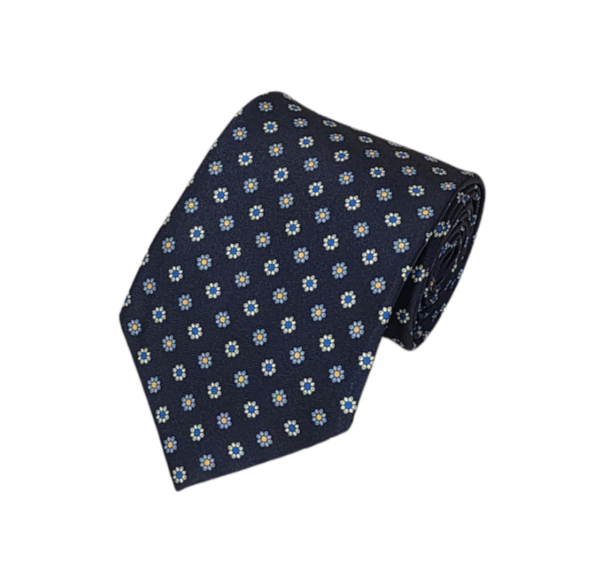 Sky, Royal Blue On Navy with Flowers Necktie