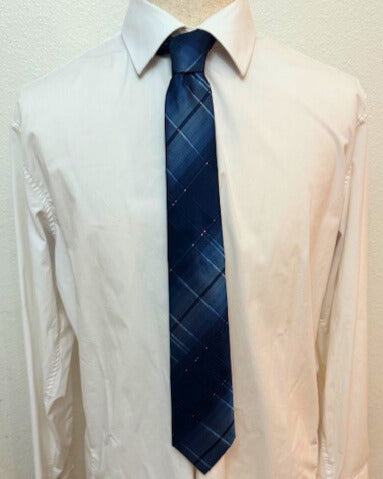 Silver, Grey, Blue, and Navy Plaid Necktie
