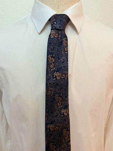 Bronze, Copper, and Gold Paisley on Navy Necktie