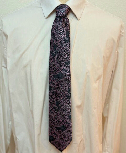 Charcoal Grey and Pink Paisley Necktie