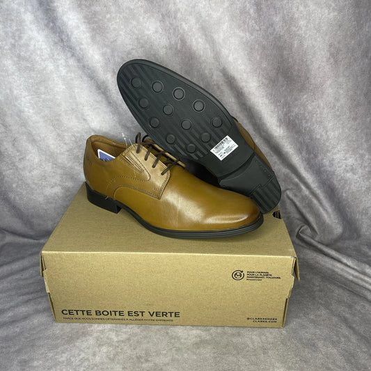 Clarks Men's Whiddon Plain Toe Oxford Dark Tan Dress shoe