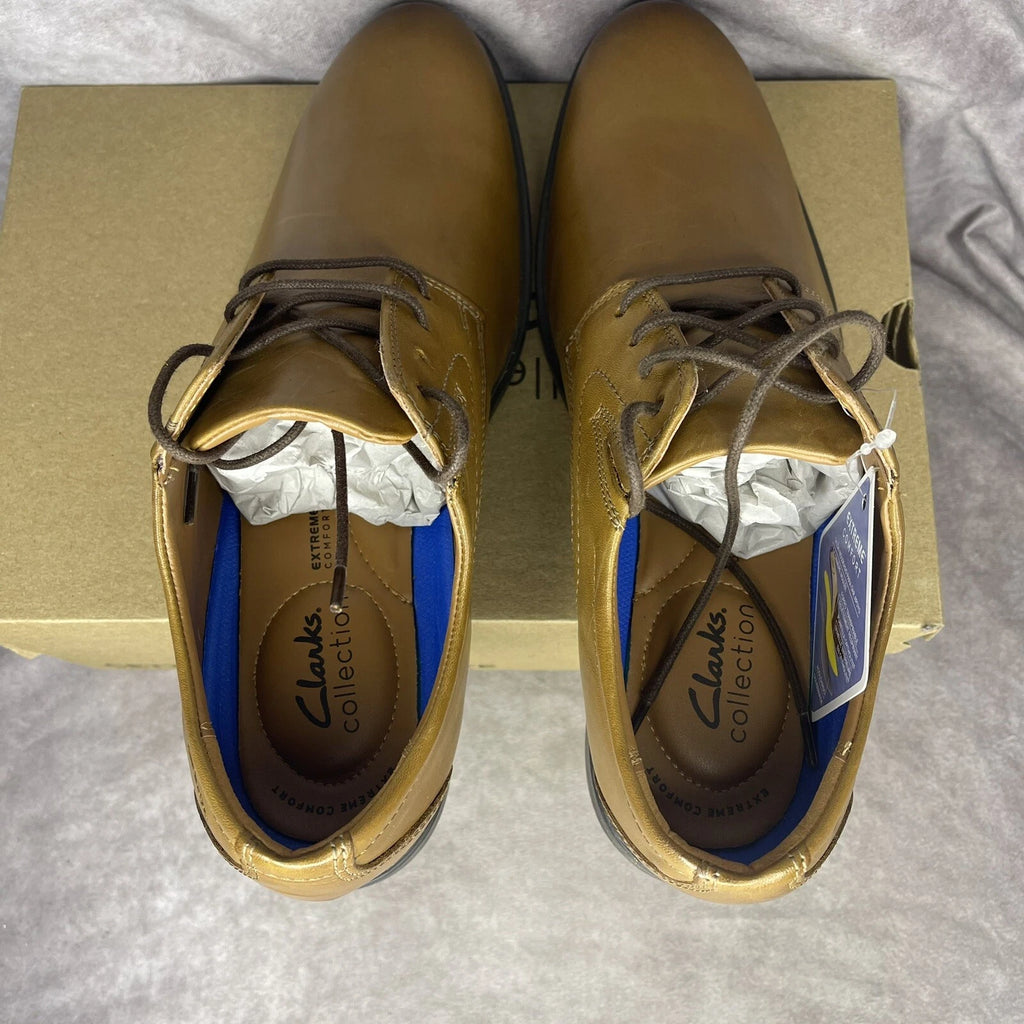 Clarks Men's Whiddon Plain Toe Oxford Dark Tan Dress shoe