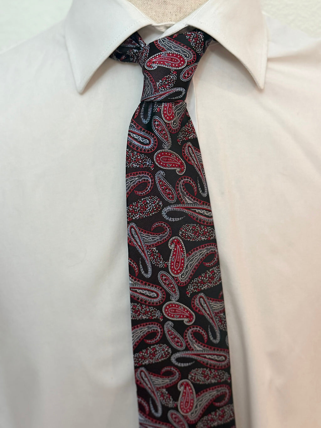 Red and Silver, on Red Paisley Necktie