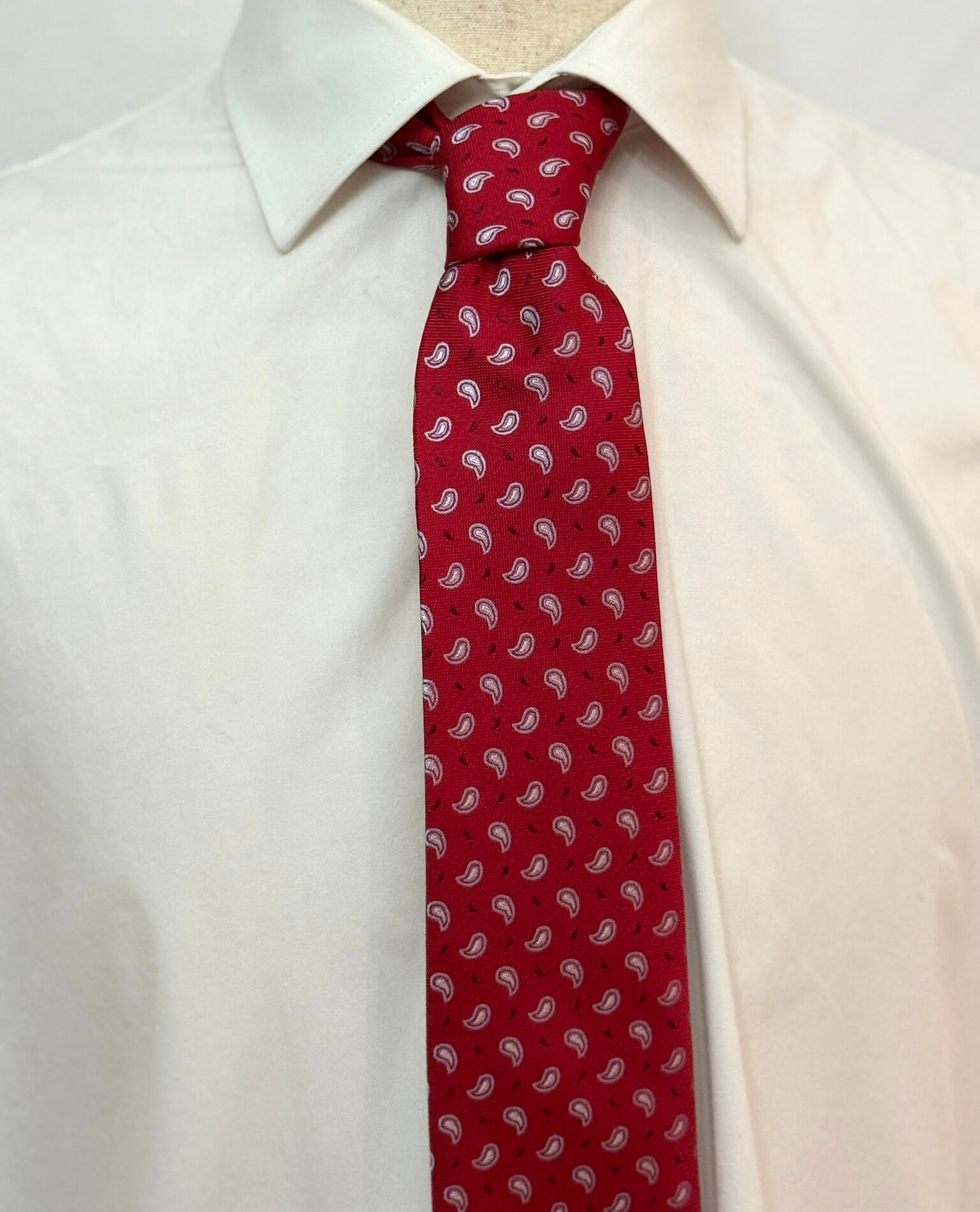 Small Teardrop Paisleys on Red Necktie