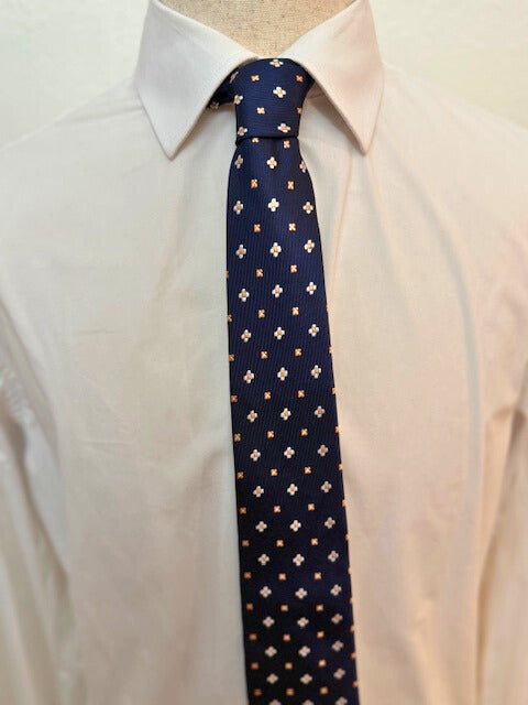 White, Yellow Floral on Navy Necktie