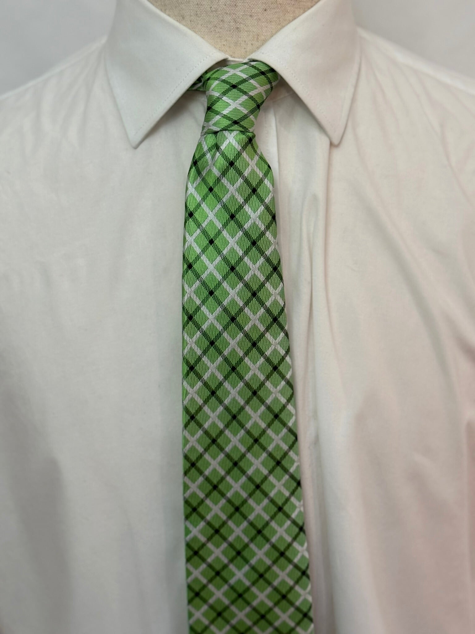 Light Green, White and Black Plaid Necktie