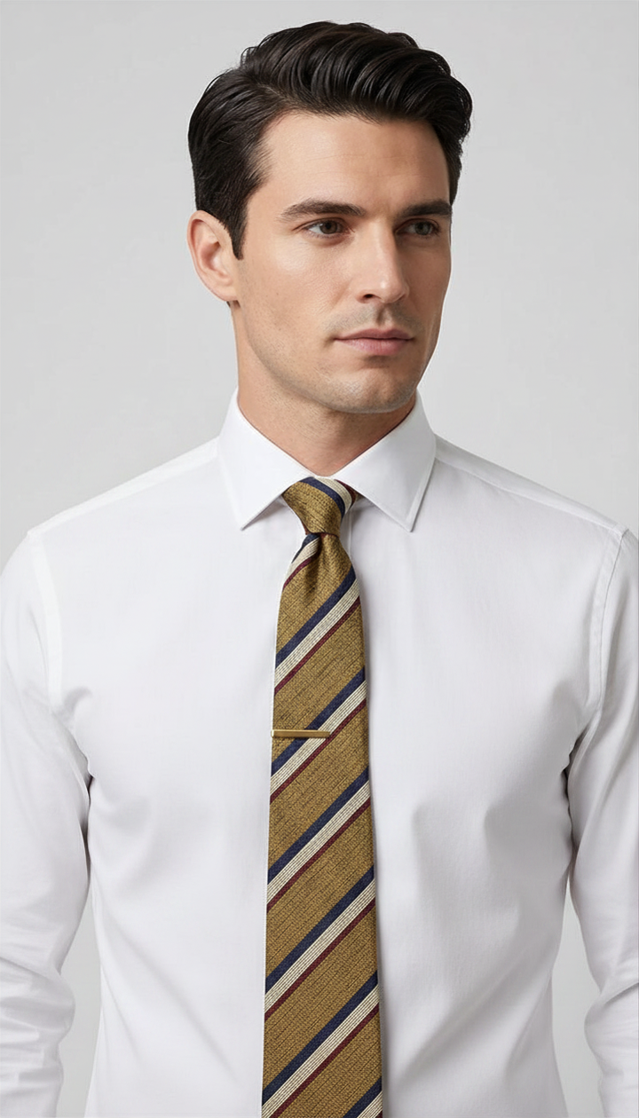 White, Blue, Red, and Golden Yellow Striped Necktie