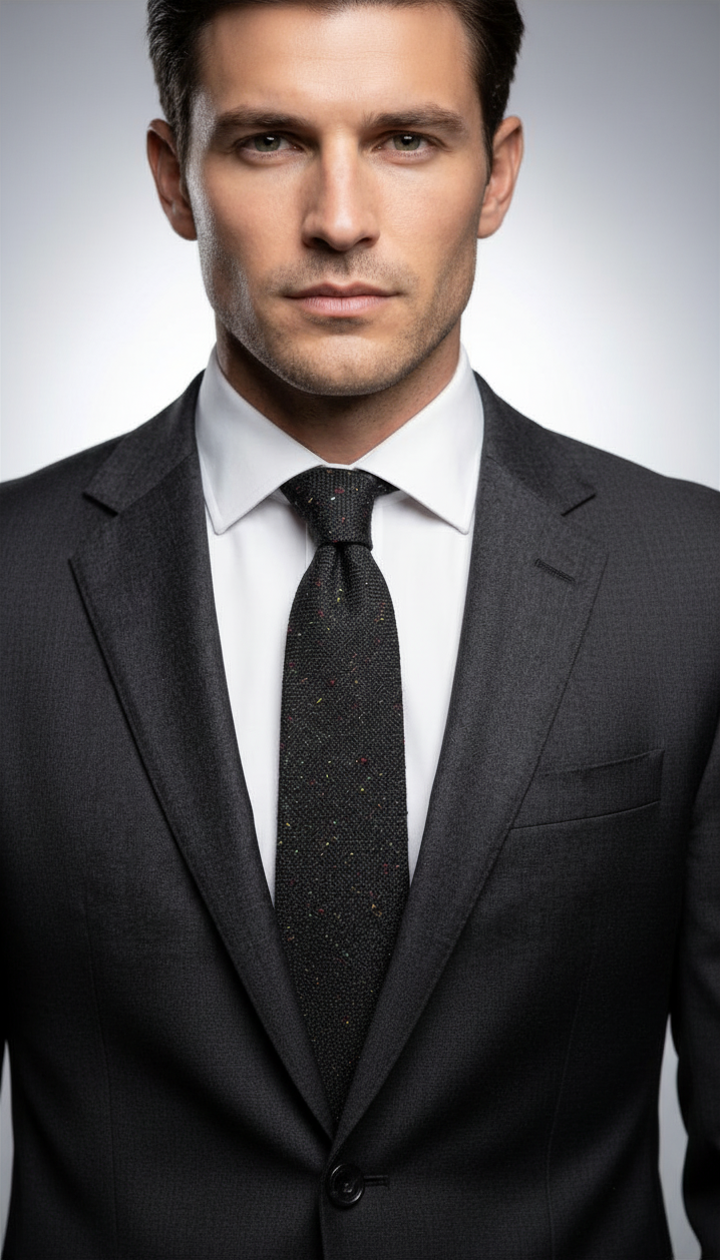 The Black Wool with Multicolored Speckles Necktie